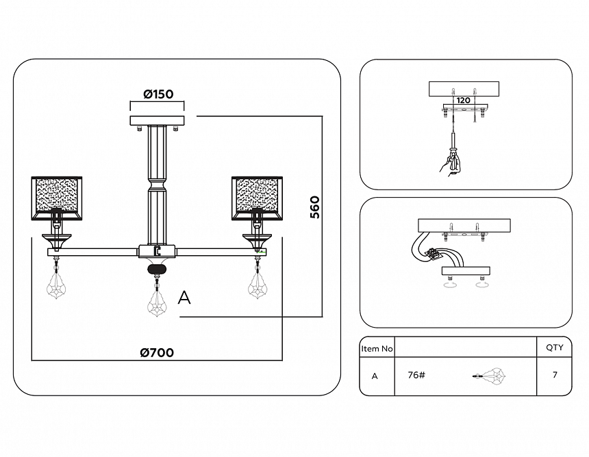 TR4535/6 GD/WH золото/белый E14/6 max 40W D700*560